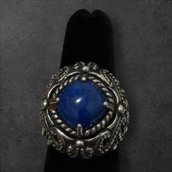Vintage Carolyn Pollack Blue Lapis Chunky Ornated Size 7 Sterling Ring - Picture 5 of 5